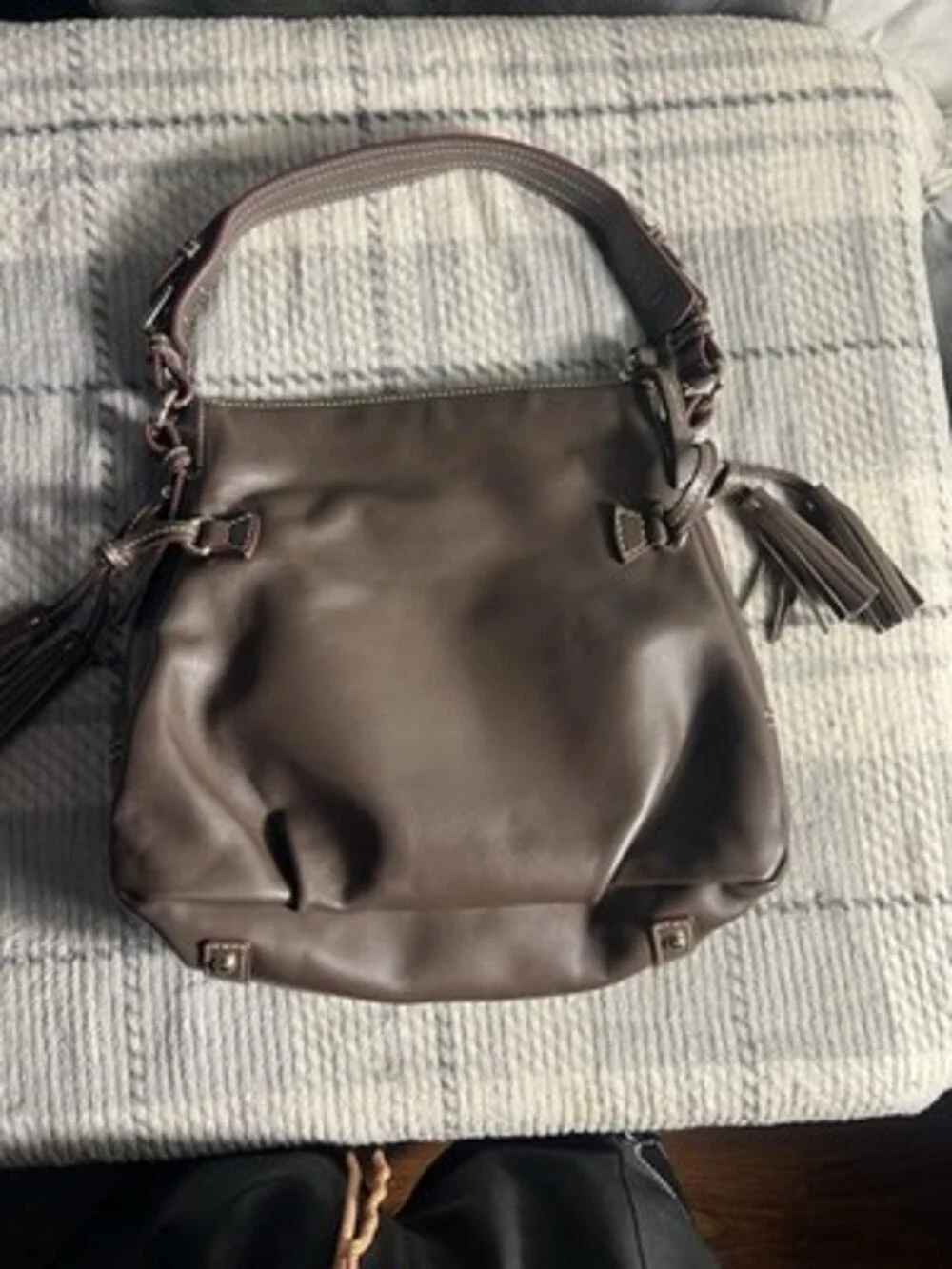 Dooney & Bourke Florentine Leather Logan Hobo Shoulder Bag Brown Tassel Purse